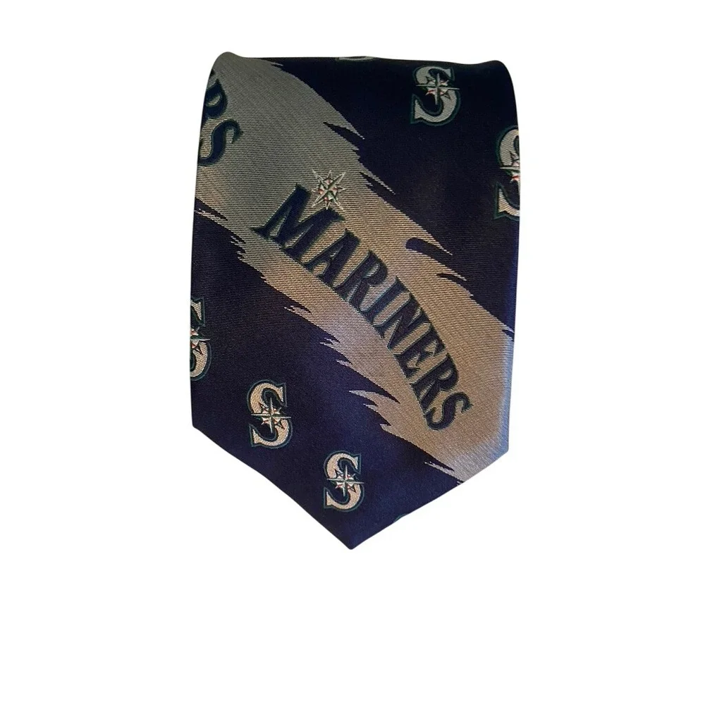 Eagles Wings Seattle Mariners MLB Silk Necktie Navy Blue Logo Print Baseball Tie